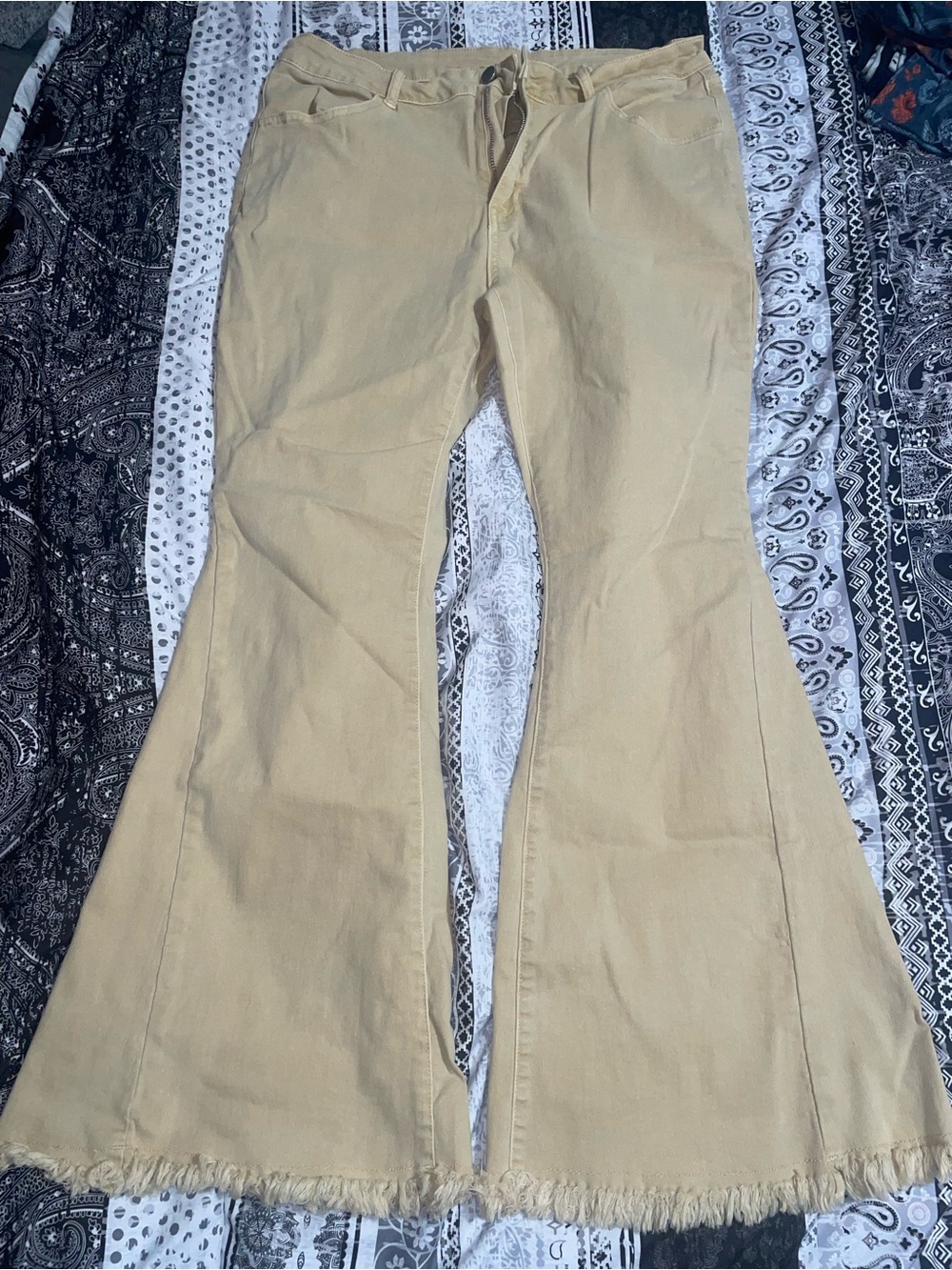 Wide Leg Flare Jeans in Beige - Women's Flared Jeans